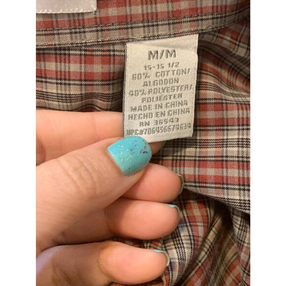 Van Heusen Red and Black Plaid Casual Button Down Shirt - Picture 5 of 9